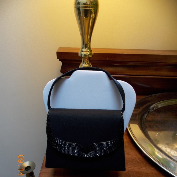 Evening Bag, Black beaded, satin. New. - Picture 2 of 3